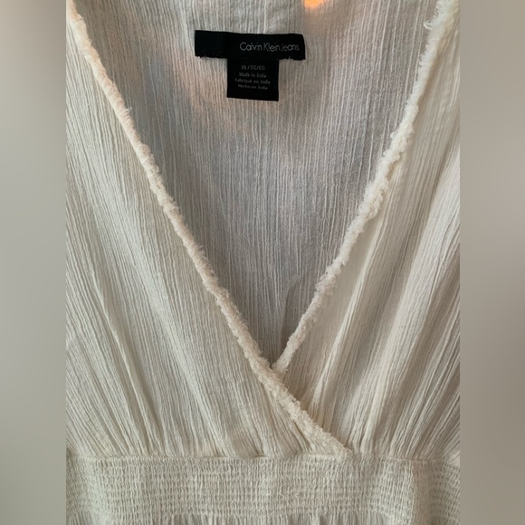 CALVIN KLEIN beige surplice blouse with elastic waste, size xl - Picture 5 of 8